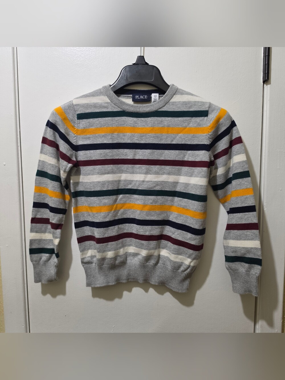 The Children's Place Boys Striped Crewneck Knit Sweater Long Sleeve M (7/8)